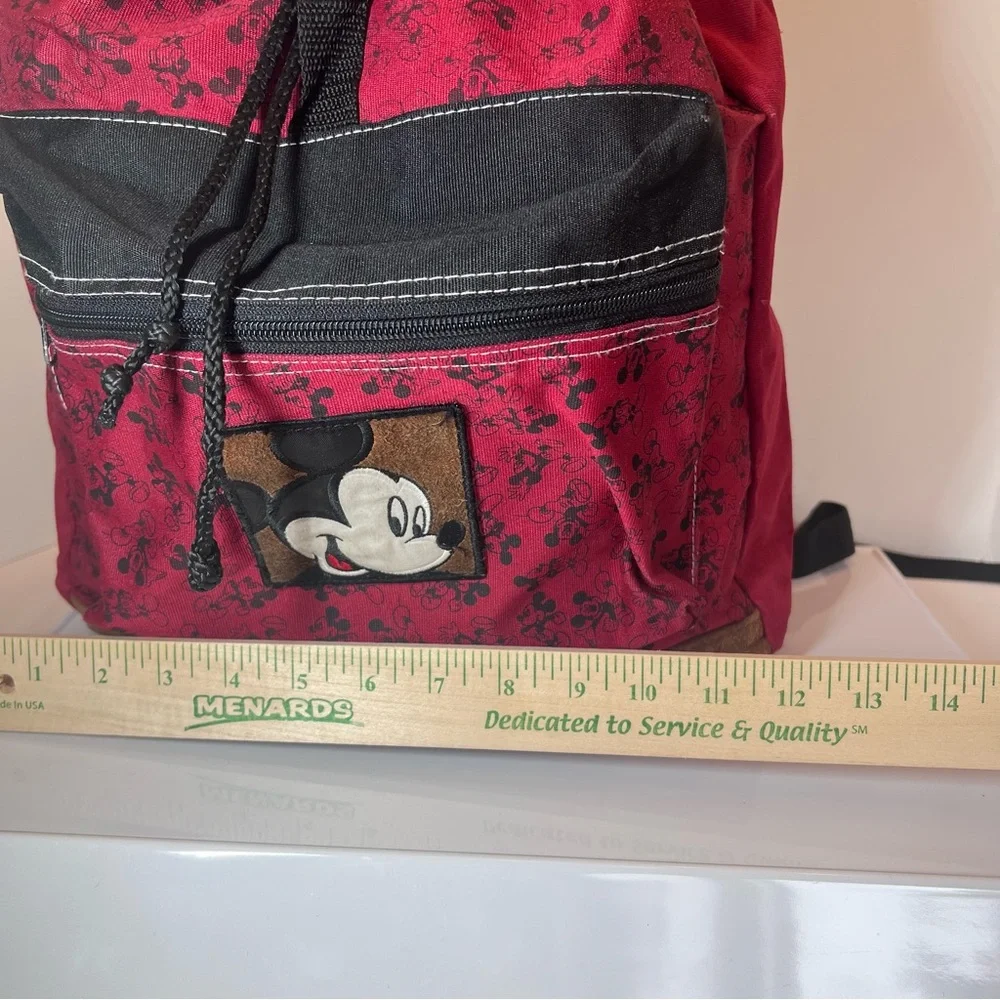 Vintage Rare Red and Black Disney MickeyMouse Drawstring Backpack with 2 Patches